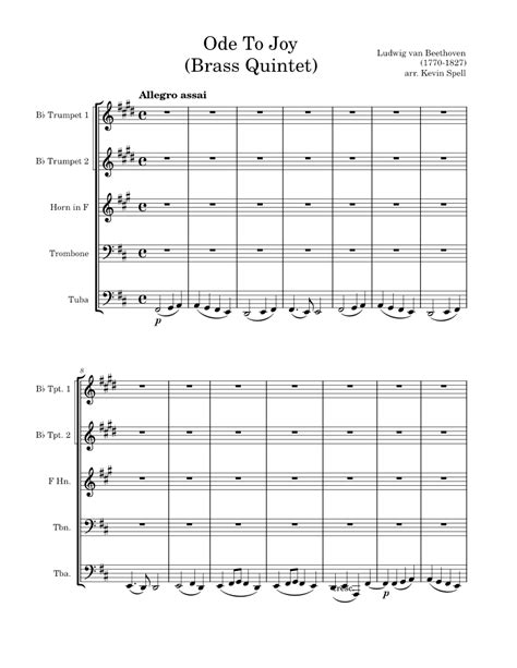 Ode To Joy Brass Quintet Beethoven Sheet Music For Trombone Tuba