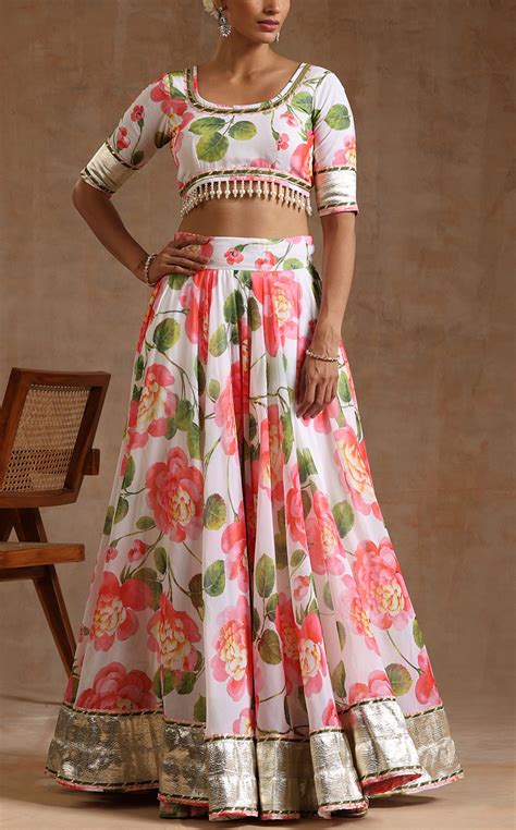 Buy White Floral Print Lehenga Set By Pomcha Jaipur At Aashni And Co