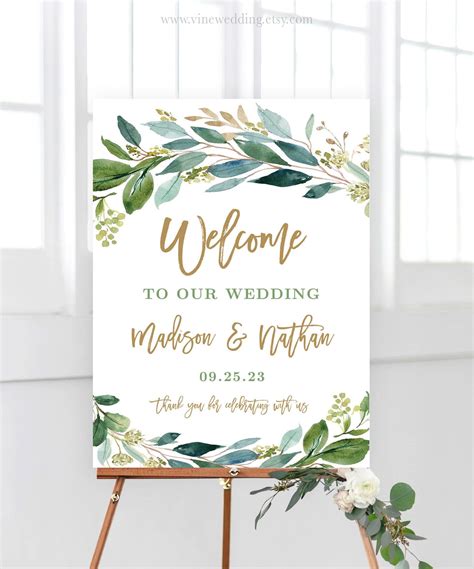 Greenery Wedding Welcome Sign Printable Wedding Welcome Sign Template Editable Boho