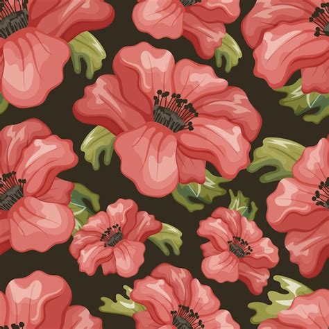 Premium Vector Beautiful Cartoon Red Anemone Flower Vector Seamless