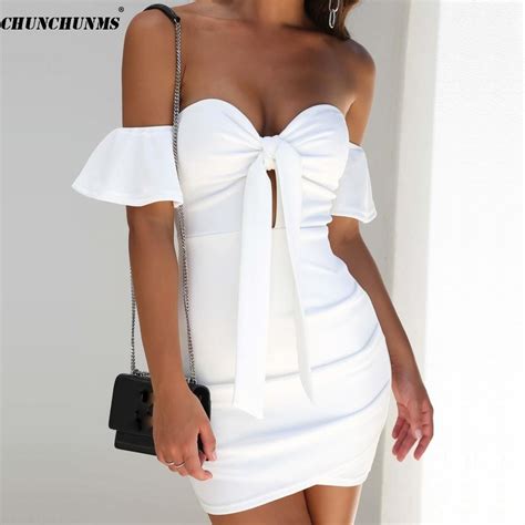 2018 Verano Slash Neck Mujeres Vestido Hombro Fuera Sexy Club Noche Desgaste Señoras Vestido