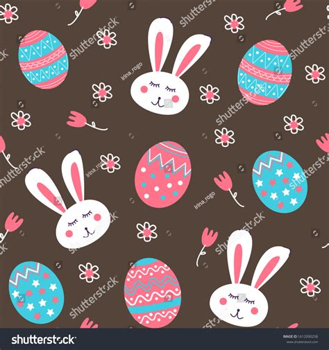 Happy Easter Pattern Cute White Rabbit Stock Vector Royalty Free