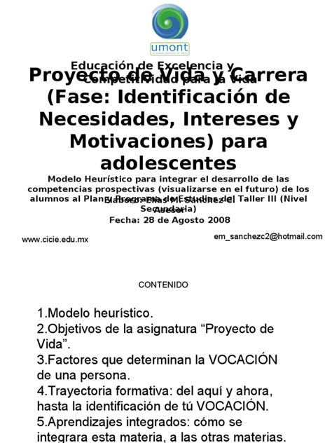 Proyecto De Vida Para Adolescentes Pdf Heurístico Educación Secundaria