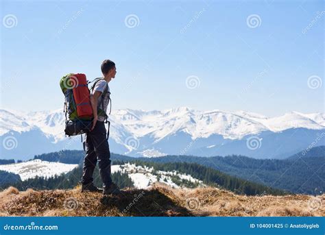 Male Hiker With Backpack In The Mountains Stock Image Image Of Hiking