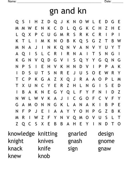 Gn And Kn Word Search Wordmint