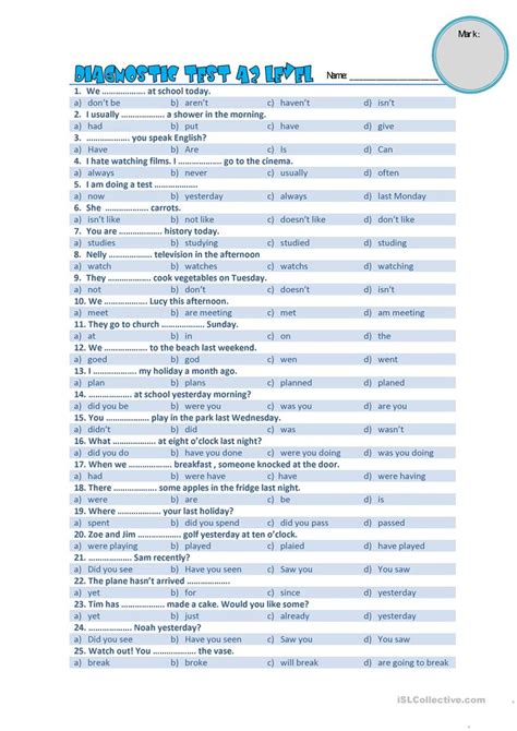 Placement Test A1 A2 Worksheet Free Esl Printable Worksheets Free