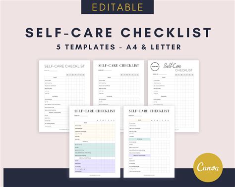 Editable Self Care Checklist Canva Template Sizes A4 And Us Etsy Self