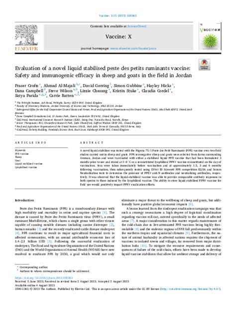 Evaluation Of A Novel Liquid Stabilised Peste Des Petits Ruminants