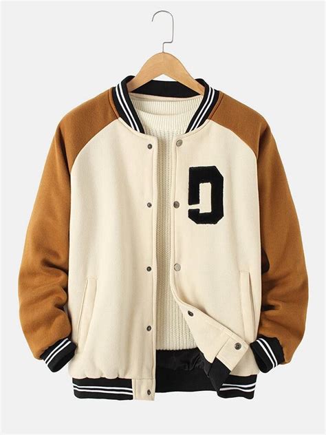 Mens Vintage Thick Raglan Sleeve Button Casual Loose Varsity Jacket