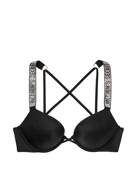 Işıltılı Askılı Şeritli Bombshell Beden Büyük Gösteren Push Up Bikini Üstü Siyah VS
