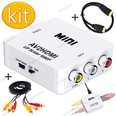 Super Kit Adaptador Conversor Av Rca Áudio Vídeo Para Hdmi Cabo Hdmi