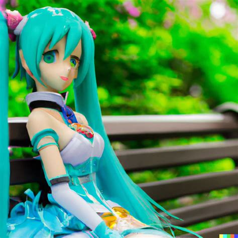 Happy Hatsune Miku Photo Sitting On A Bench In A Dall·e 2 Openart