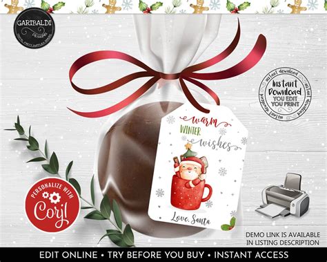 Editable Warm Wishes Tag Personalized Christmas Gift Tag Hot Cocoa Tag Holiday Gift Tag Hot
