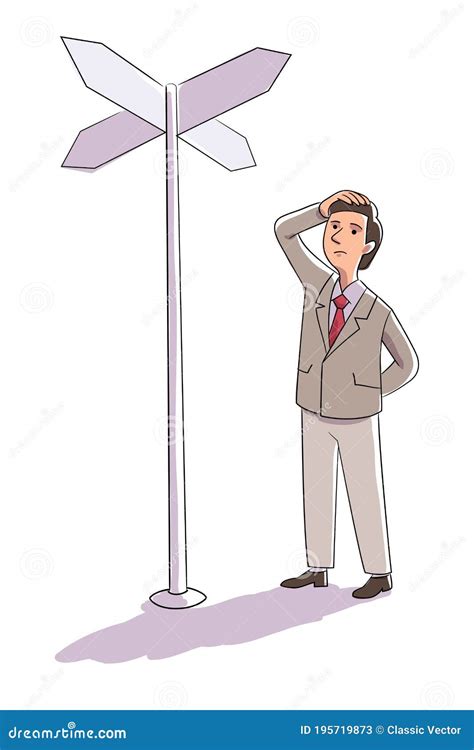 Businessman Standing Looking At Road Sign Vector Stock Vector