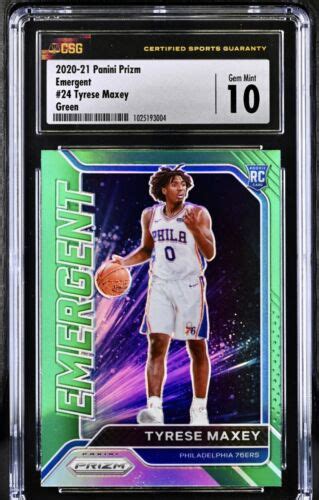 2020 21 Panini Prizm Emergent Green Prizm 24 Tyrese Maxey RC For