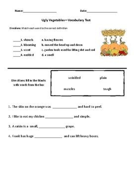 Ugly Vegetables Comprehension Vocabulary Test Journeys TPT