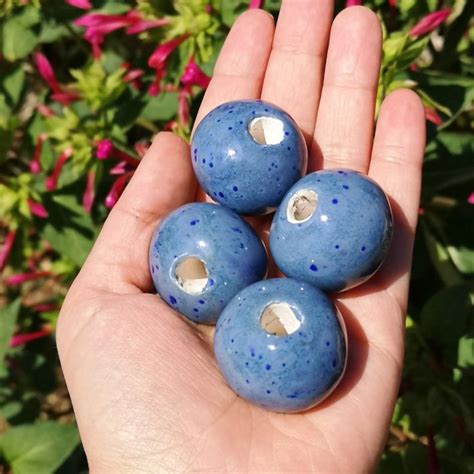 1pc Blue Handmade Ceramic Macrame Bead Large Hole Unique Clay Beads For Jewelry Making Supplies