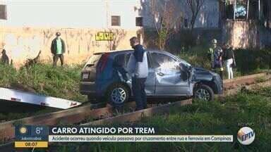 Bom Dia Cidade Campinas Piracicaba Carro que cruzava linha férrea é