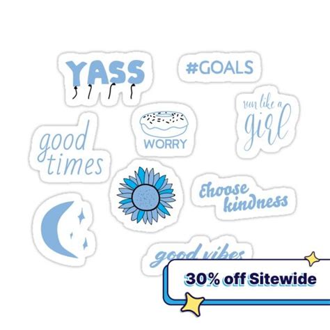 Cute Light Blue Sticker Pack Collection Of Hand Drawn Images And