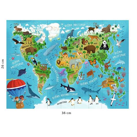 Nathan Puzzle 45 P Carte Du Monde Des Animaux Puzzle Enfant