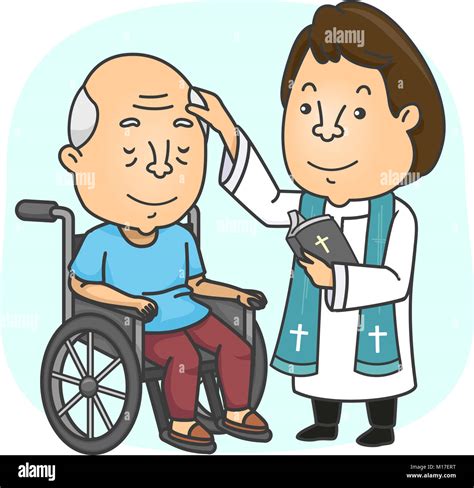 Ilustración De Un Sacerdote Con Una Biblia Unción A Enfermos Altos Sentado En Su Silla De Ruedas