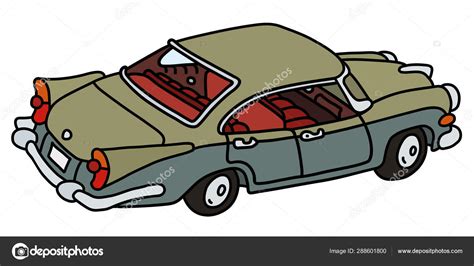 Dibujo Vectorizado Mano Divertido Coche Americano Verde Gris Vector De