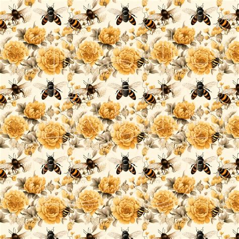 Bee Seamless Patterns Honey Bee Digital Paper Black And Gold Bee