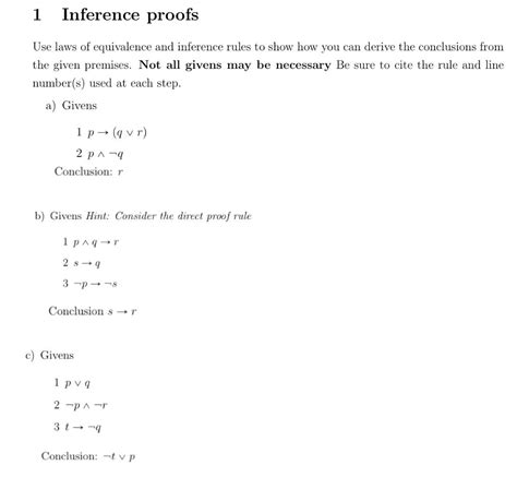 Solved 1 Inference Proofs Use Laws Of Equivalence And