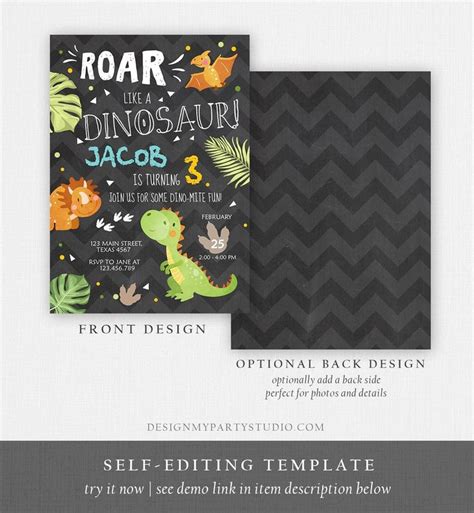 Editable Dinosaur Birthday Invitation Dino Dig Party Prehistoric Boy T