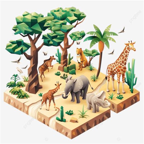 Safari Isometric Colored Composition Safari Wild Wildlife PNG