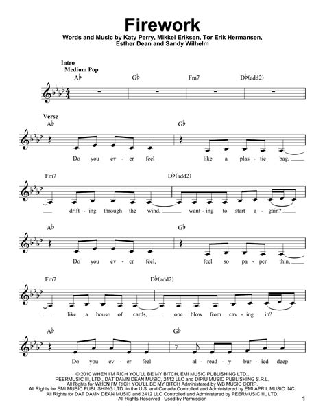 Firework By Katy Perry Sheet Music For Pro Vocal At Sheet Music Direct