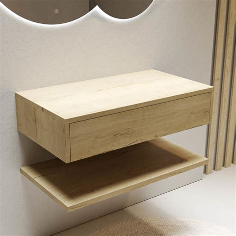 800mm Wood Effect Wall Hung Countertop Vanity Unit with Shelf - Lugo