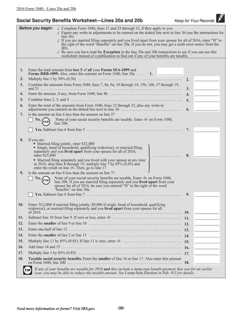 Irs Taxable Social Security Worksheet