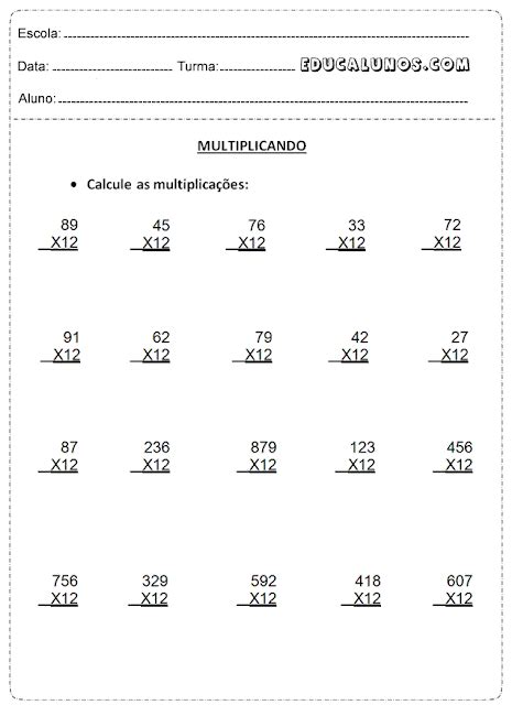 Atividades De Multiplicação Para O 2°ano 3°ano 4°ano E 5°ano Do Ensino Fundamental