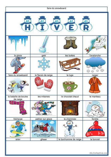 Dictionnaire Dimages Hiver Dictio… Français Fle Fiches Pedagogiques