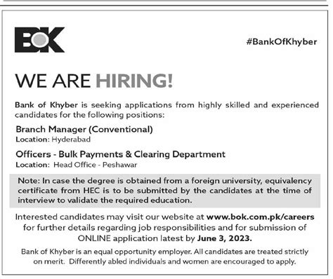 The Bank Of Khyber Bok Management Jobs Job Advertisement Pakistan