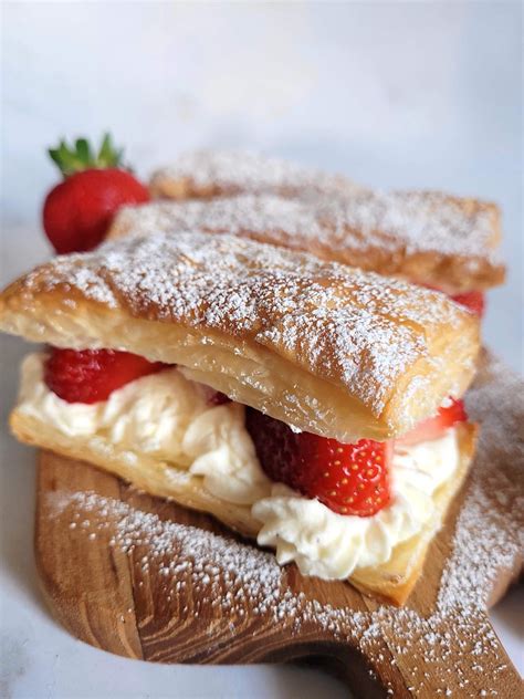 Strawberries And Whipped Cream Puff Slices Recipe • Foodie Explorers