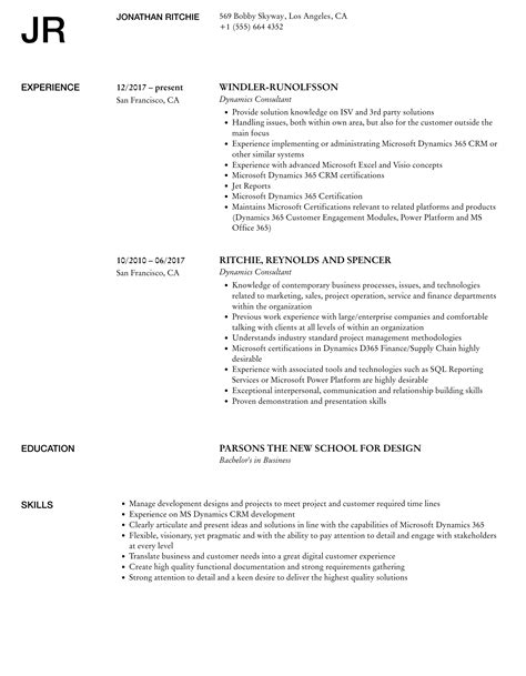 Dynamics Consultant Resume Samples Velvet Jobs