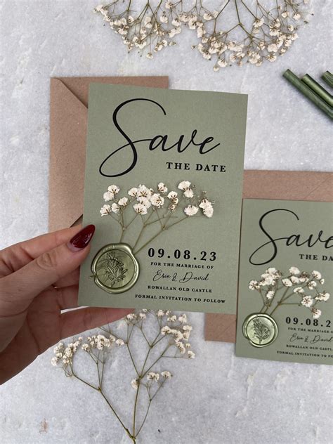 Sage Green Gypsophila Wedding Save The Date Studio Six