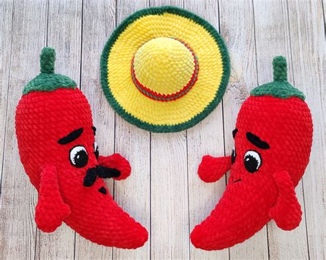 CROCHET PATTERN Hot Chili Pepper In Sombrero Hat Amigurumi Etsy Stuffed Peppers Crochet