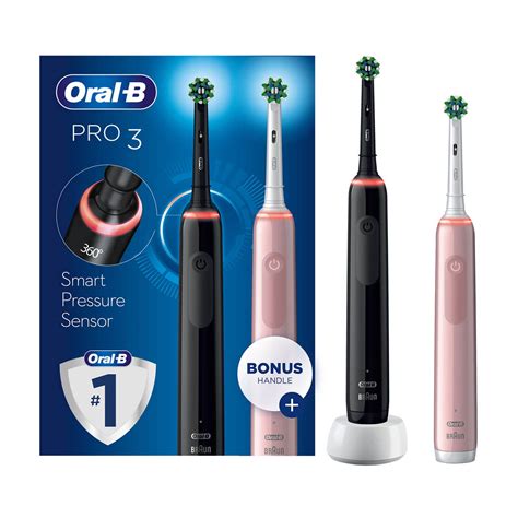 Oral B Pro 3900 Duo Pack of Two Electric Toothbrushes, Black & Pink ...
