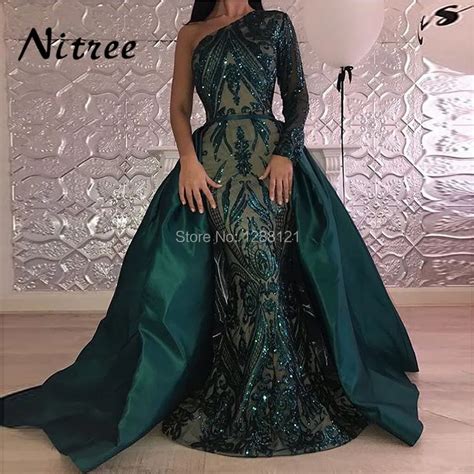 Muslim One Shoulder Mermaid Evening Dresses Turkish Arabic Aibye 2018