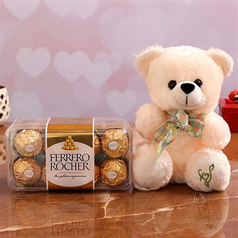 Buy Send Ferrero Rocher Chocolates Cute Teddy Online Fnp