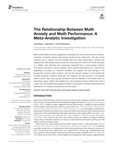 Pdf The Relationship Between Math Anxiety And Math Performance A