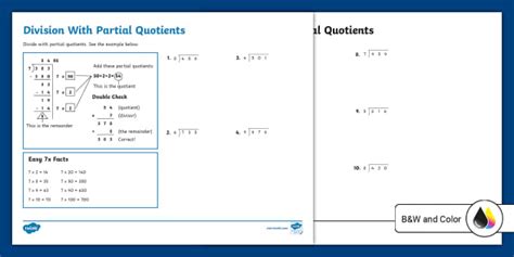 Division With Partial Quotients Activity Worksheet Twinkl