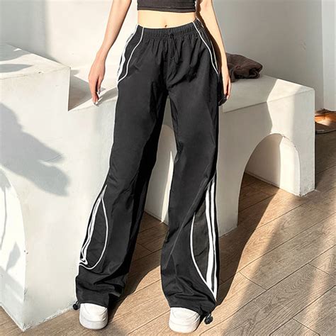 Contrast Piping Black Baggy Sweatpants Fairypeony