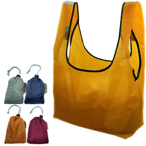 Ecojeannie Ripstop Nylon Reusable Shopping Tote Bag 4 Packs