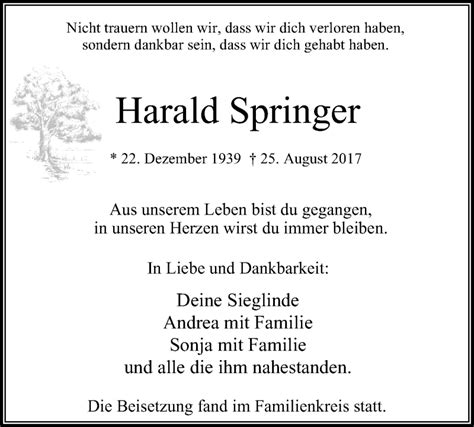 Traueranzeigen Von Harald Springer Trauer In Nrw De