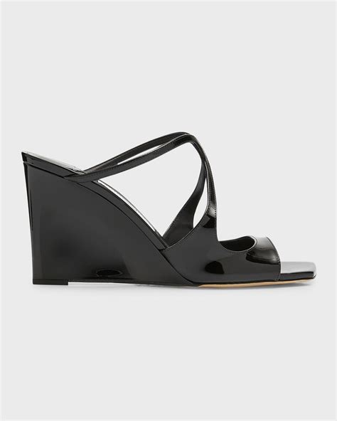 Jimmy Choo Anise Patent Leather Wedge Sandals Black Editorialist