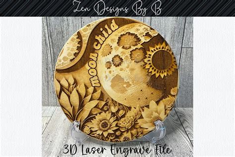 3d Laser Engrave Floral Moon 3d Moon Moon Child 3d Engraving File Etsy